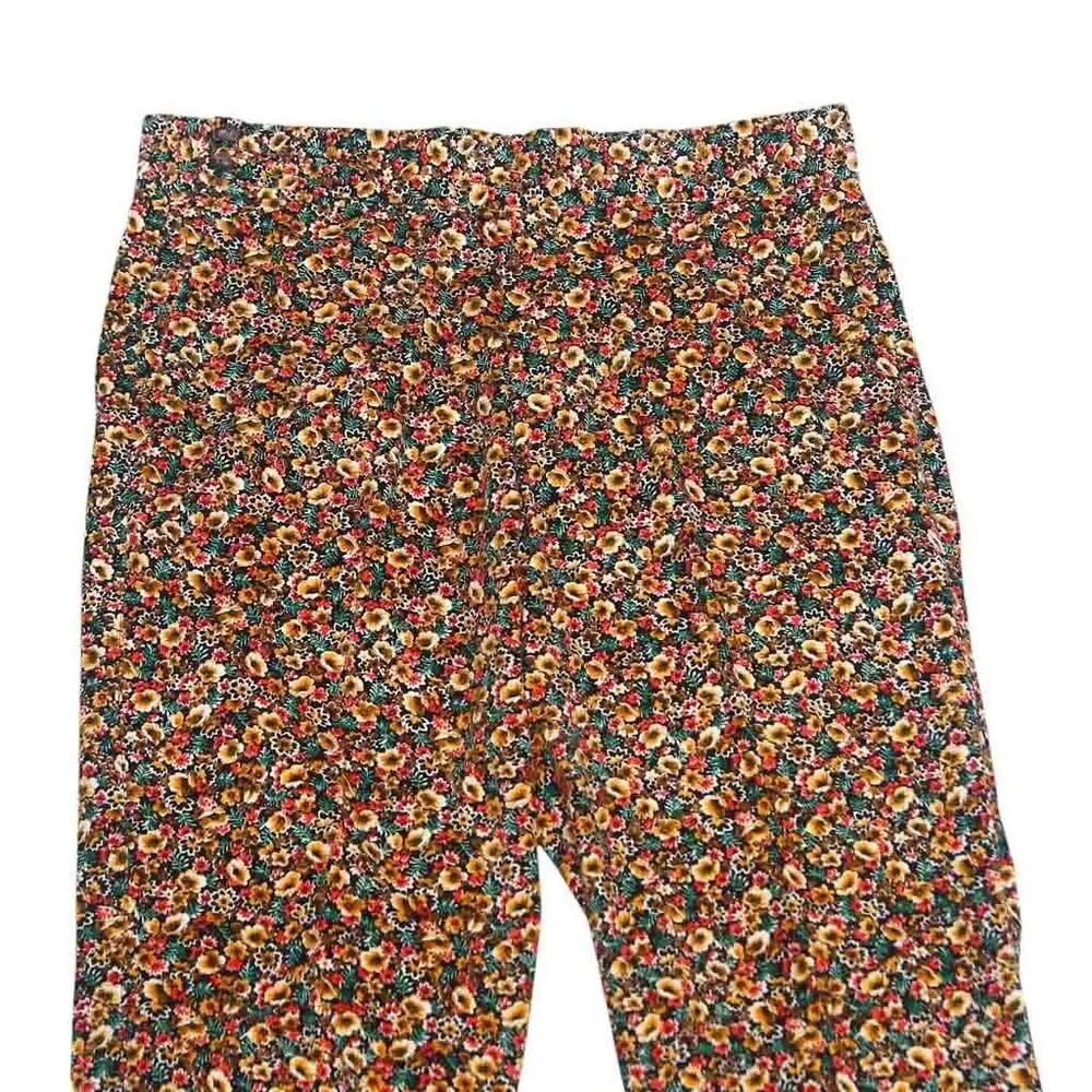 Mens Gurkha Pants 38 Velvet Floral Trousers Orange Red Straight Fit Flat Front